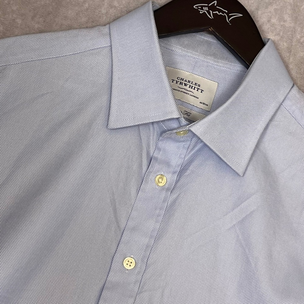 Charles Tyrwhitt Mens Blue Classic Fit French Cuff Dress Shirt 44/89cm 17.5/35in